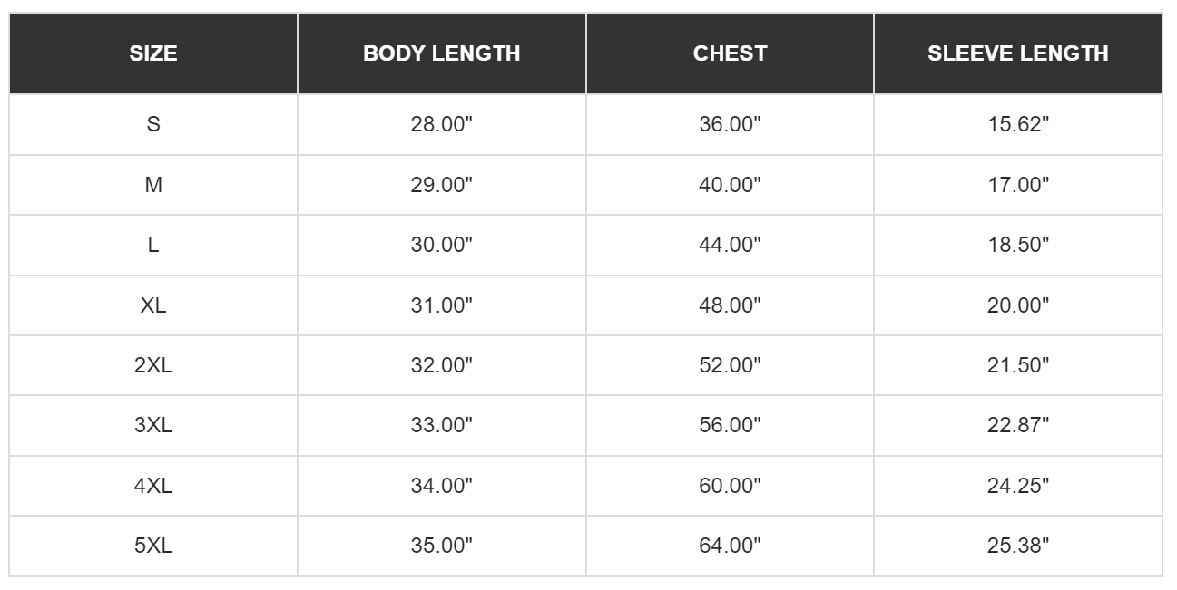 gildan shirt size chart