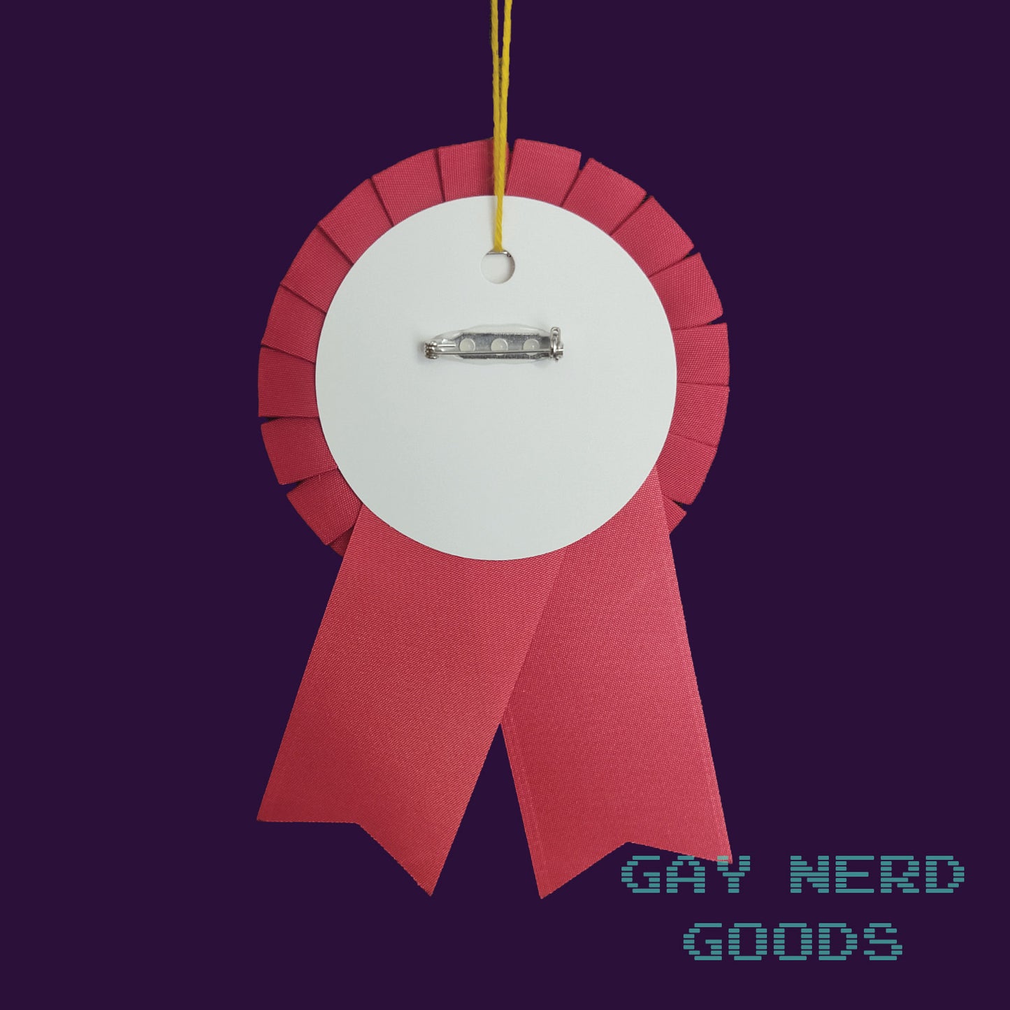 back view of the #1 anime waifu award ribbon showing the thread loop and pinback