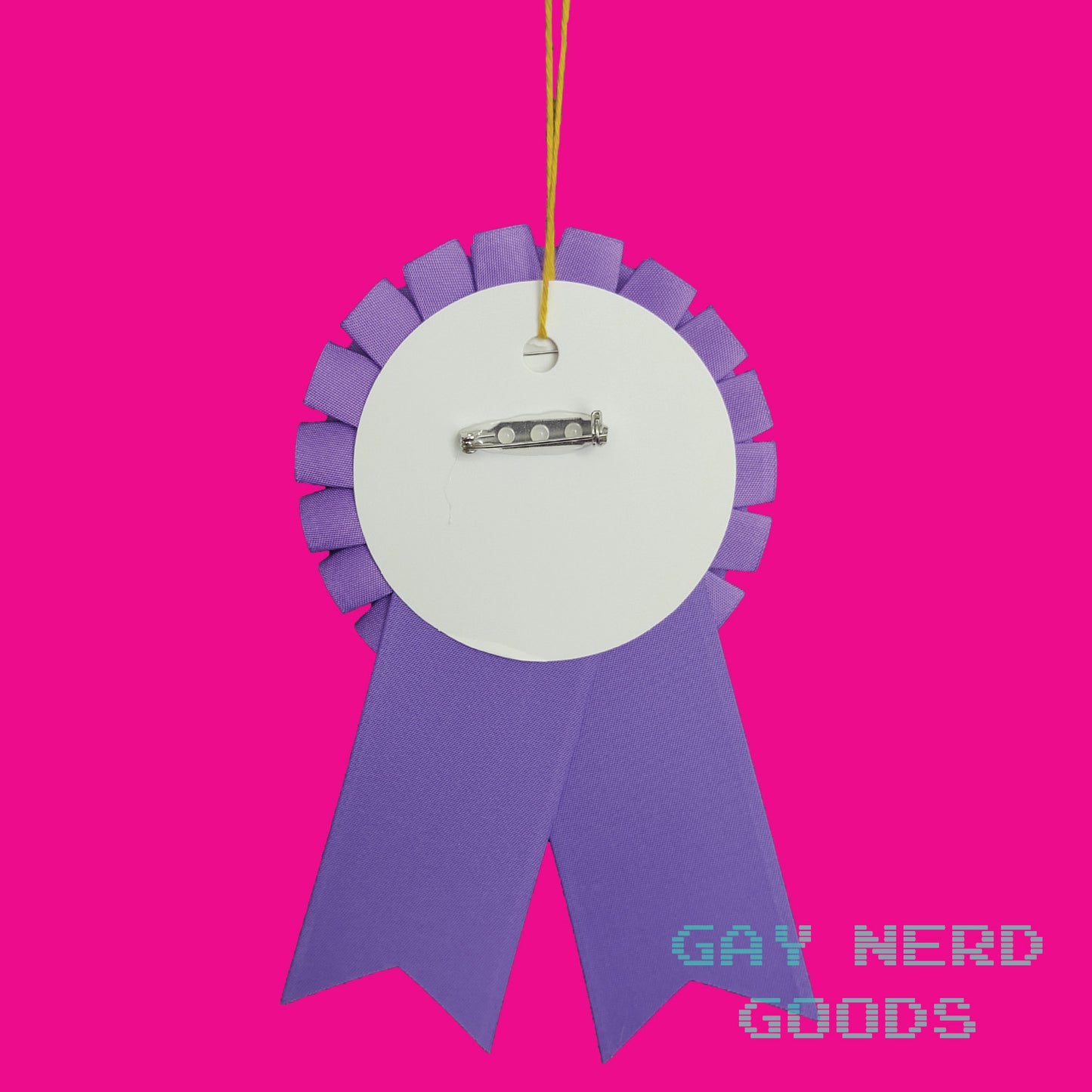 back view of the purple best babygirl ribbon showing the thread loop and pinback