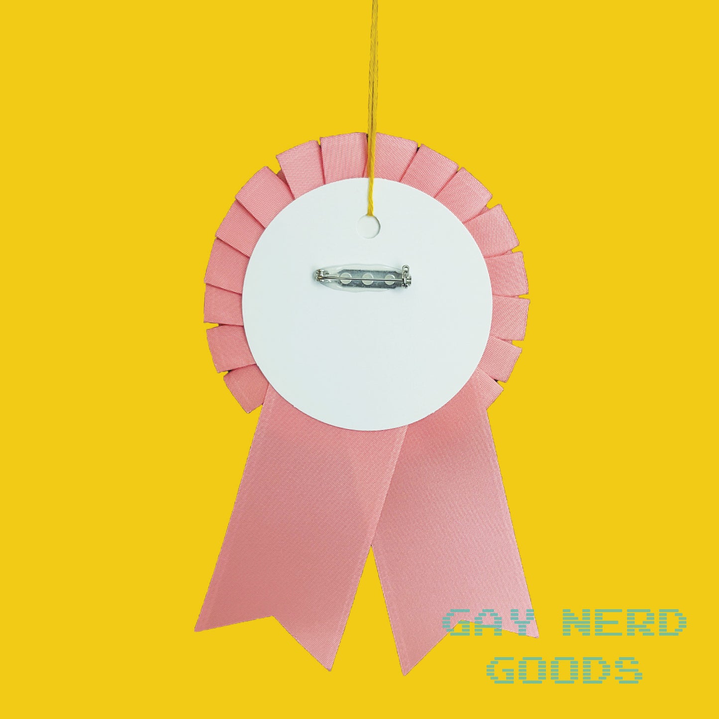 back view of the "congrats it's a girl" award ribbon showing the thread loop and pinback