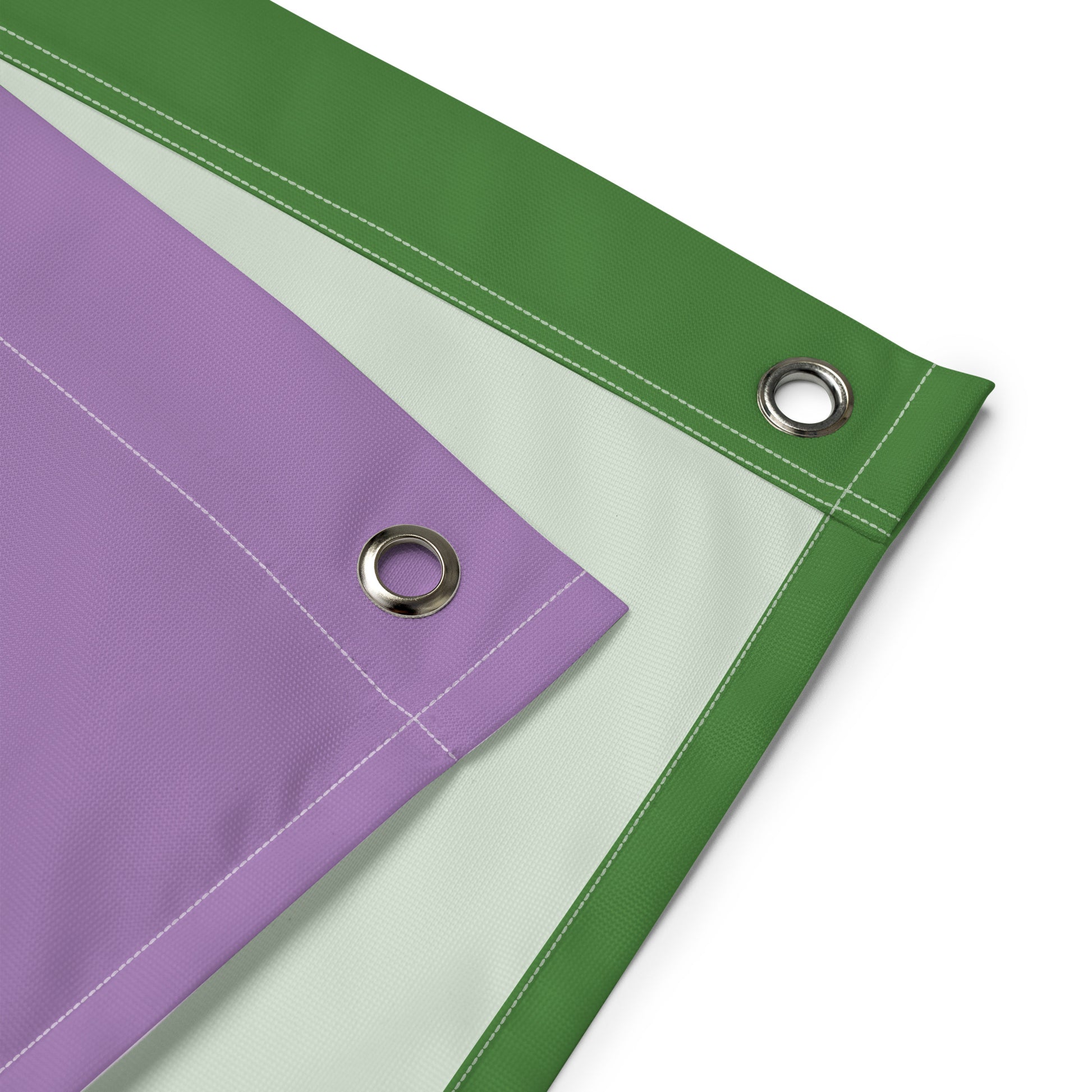 close-up on the grommets at the corners of the genderqueer blackbeard flag