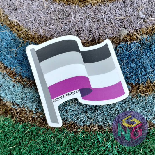 asexual flat sticker lying flat on background of rainbow welcome mat