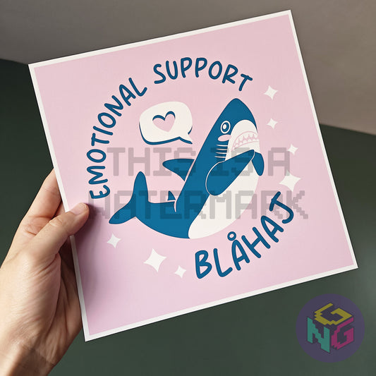 emotional support blahaj art print of the ikea shark