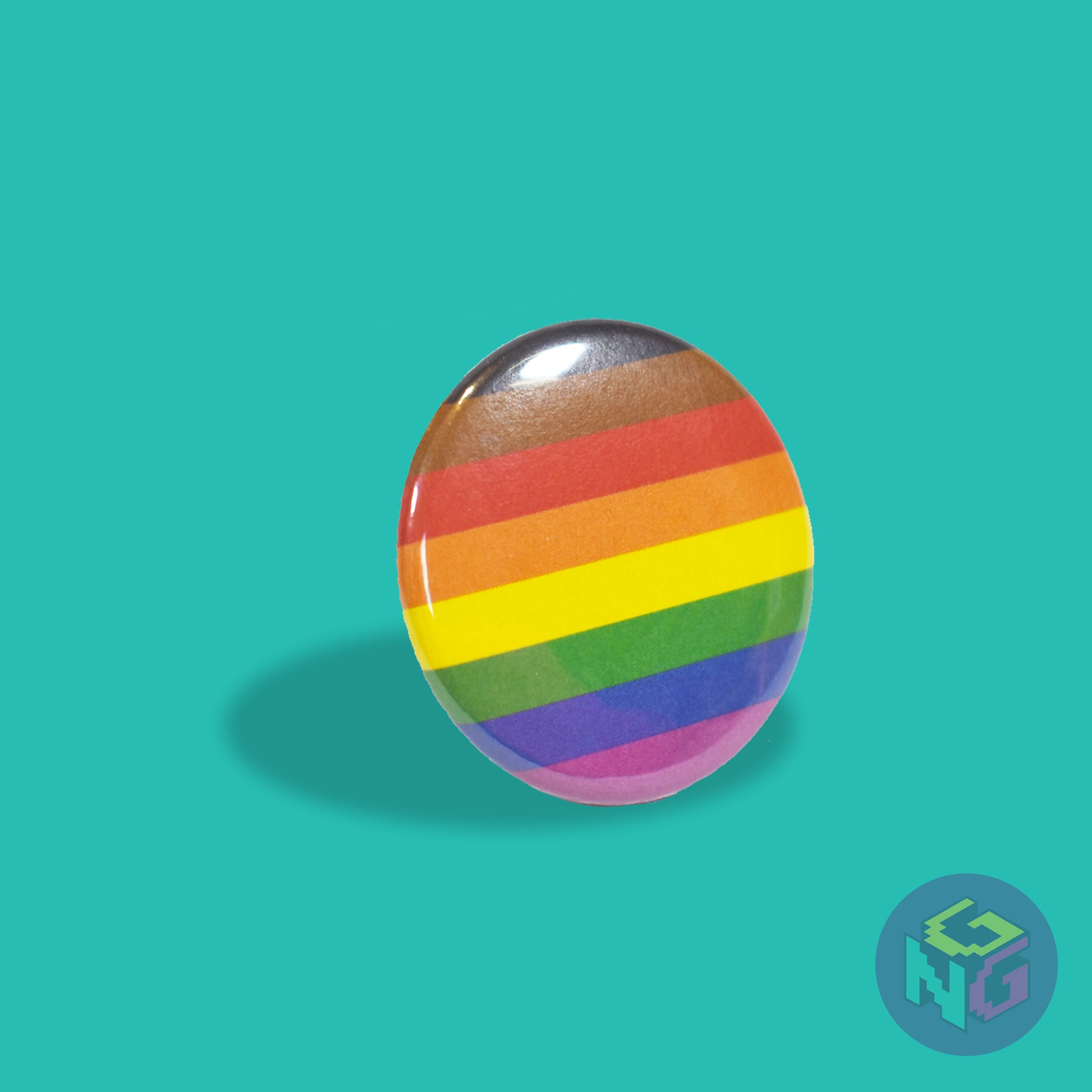 poc inclusive pride flag pin facing to the right in front of mint background