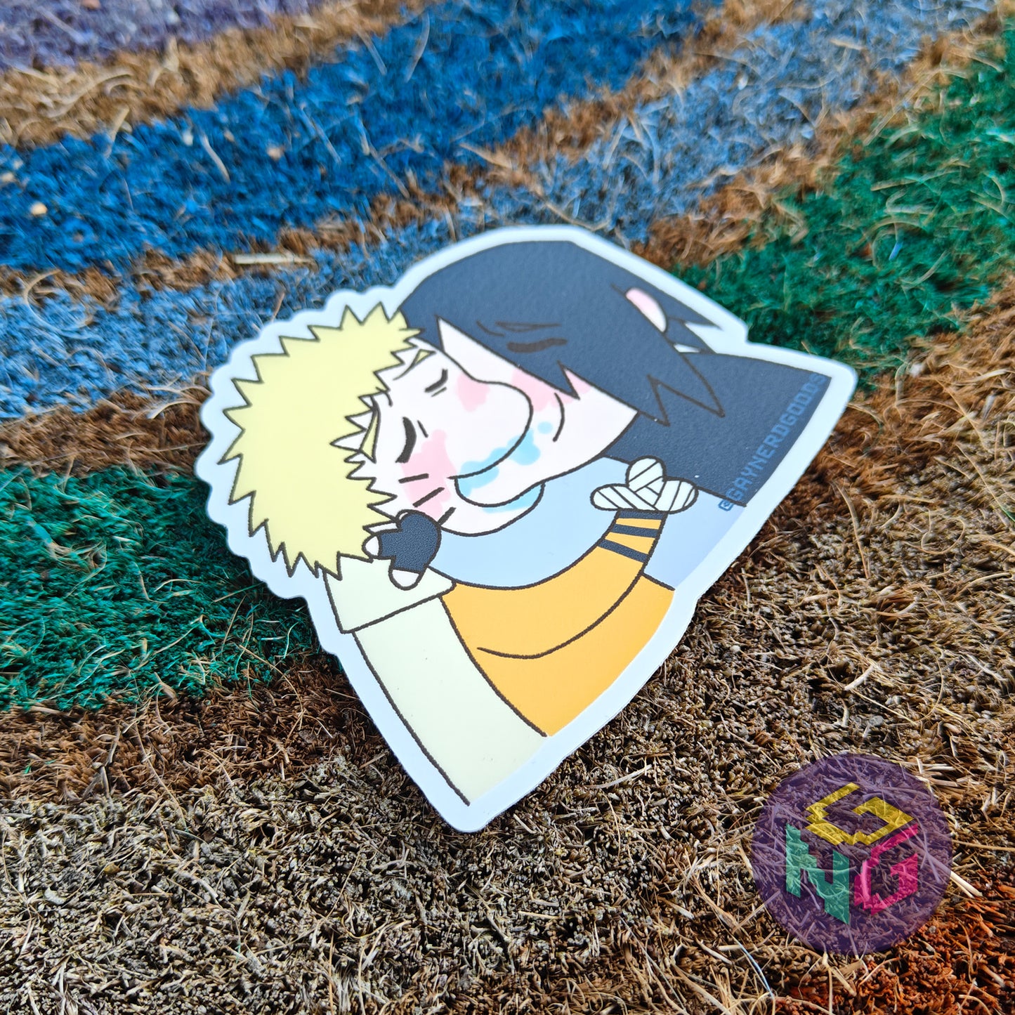 sasuke and naruto sasunaru making out vinyl sticker kiss meme at an angle