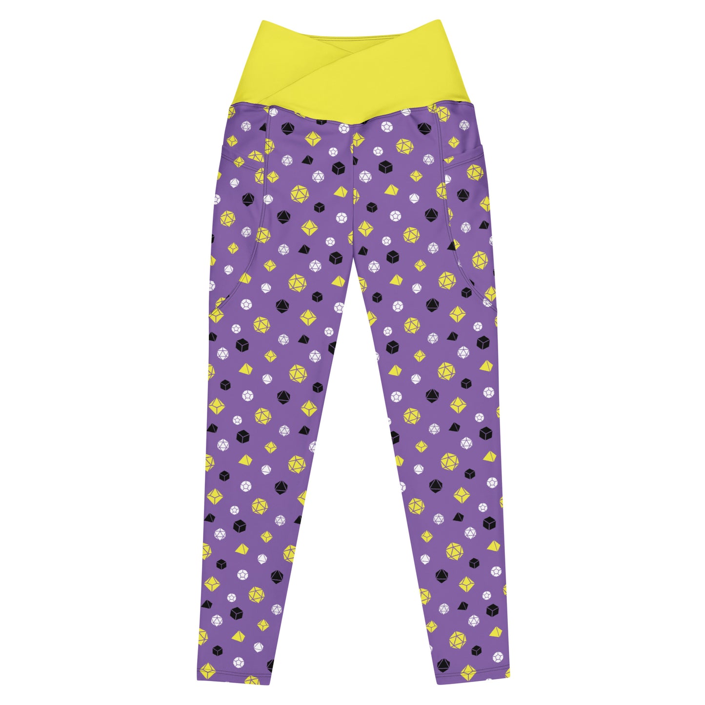 nonbinary dice leggings flat on white background