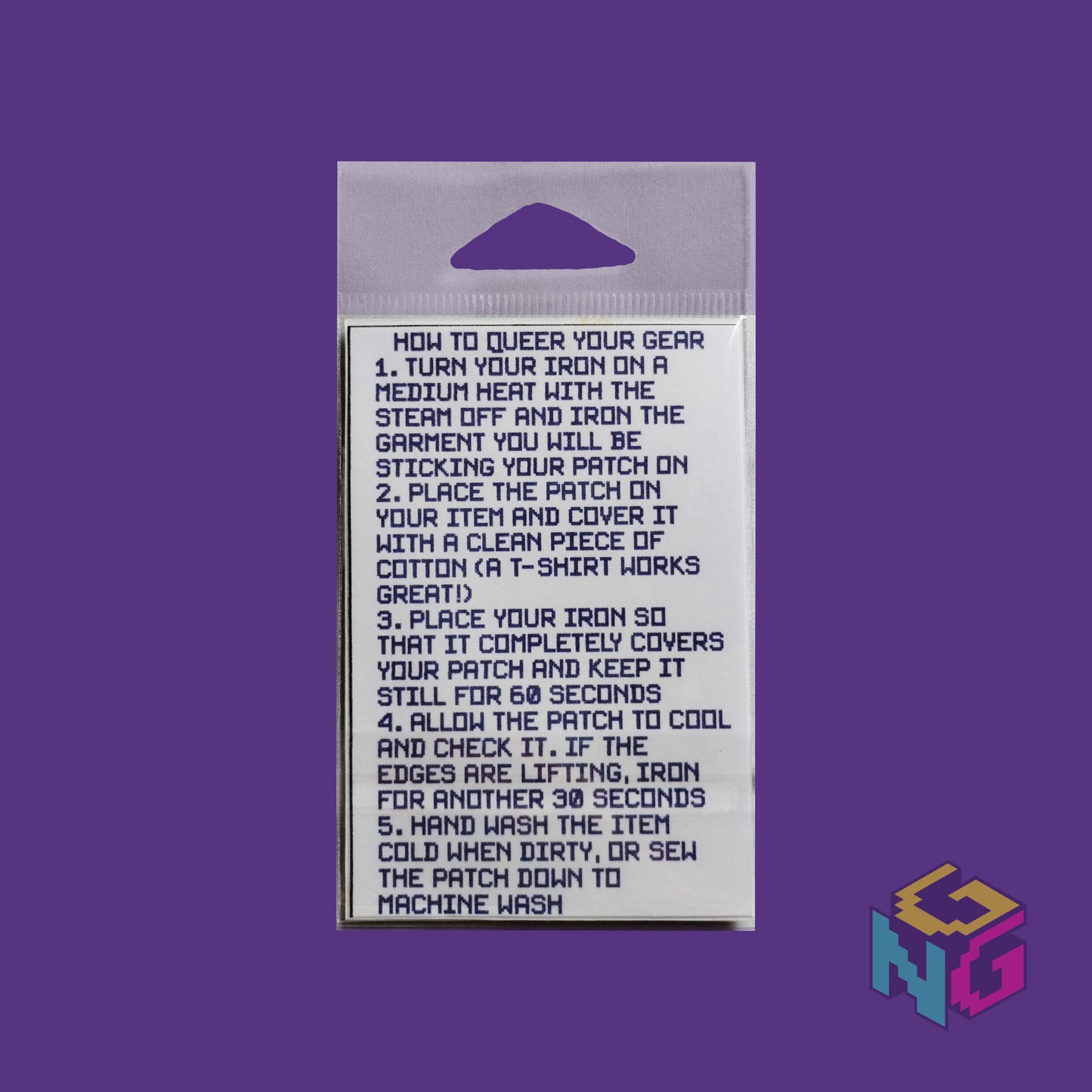 back of asexual patch packaging in front of purple background