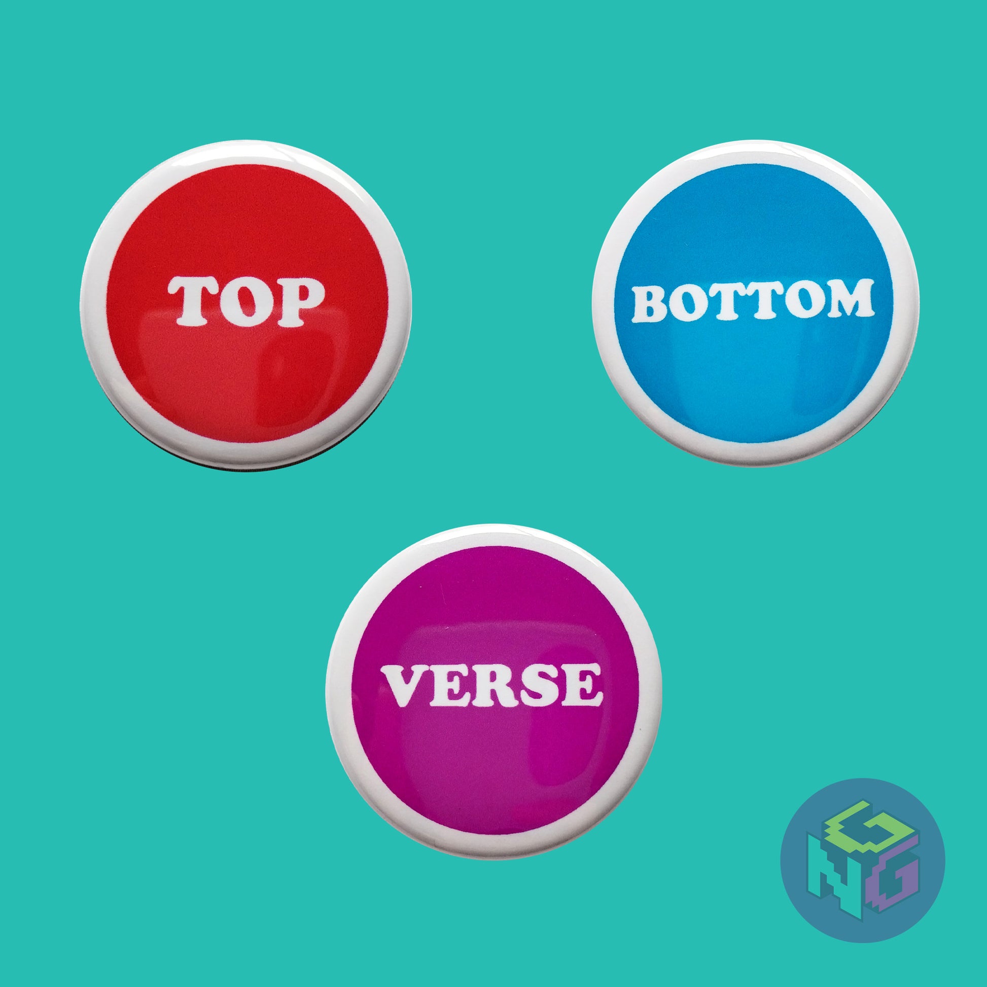 top bottom and verse pins on mint green background