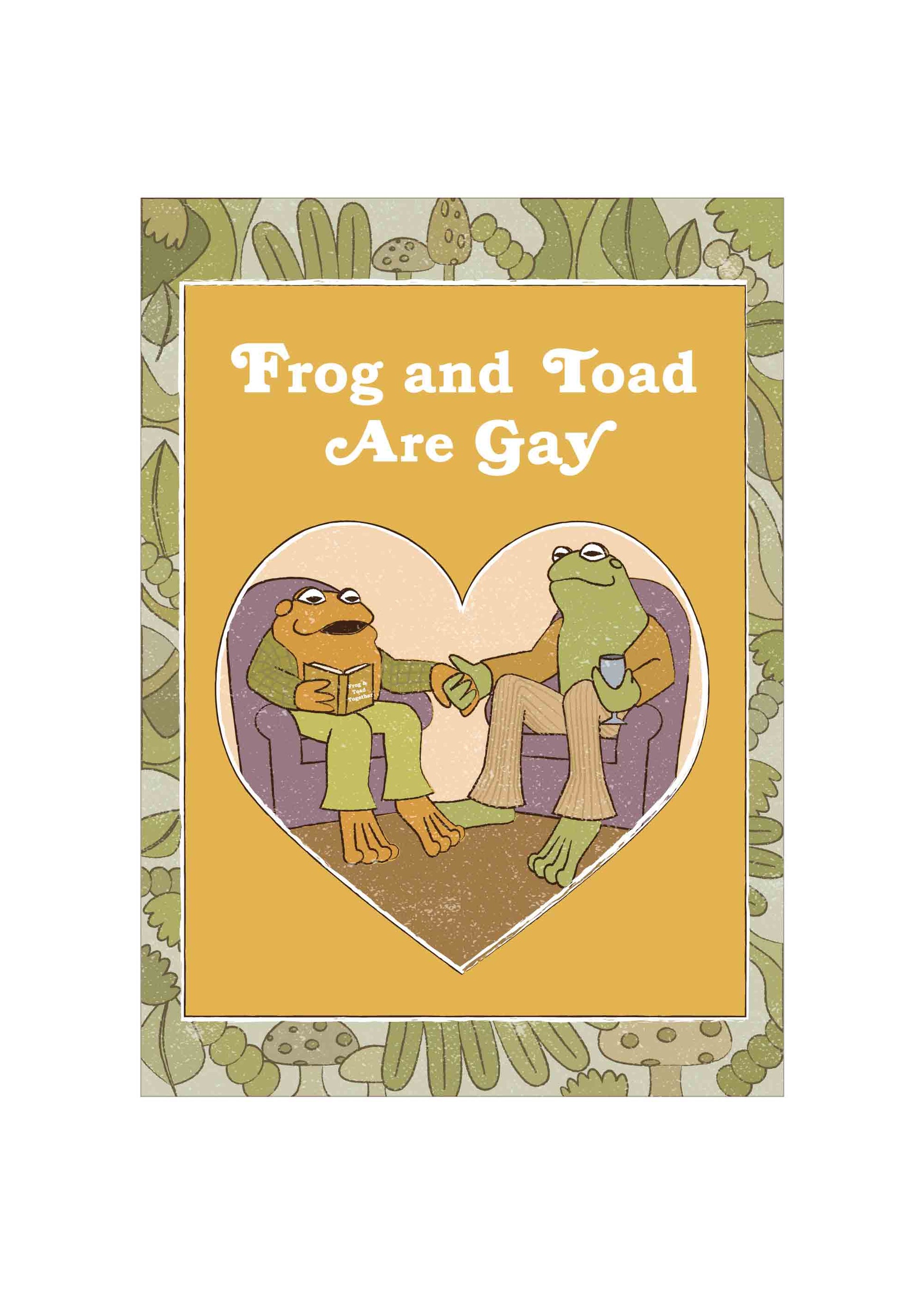 frog and toad are gay book cover design with them holding hands and reading