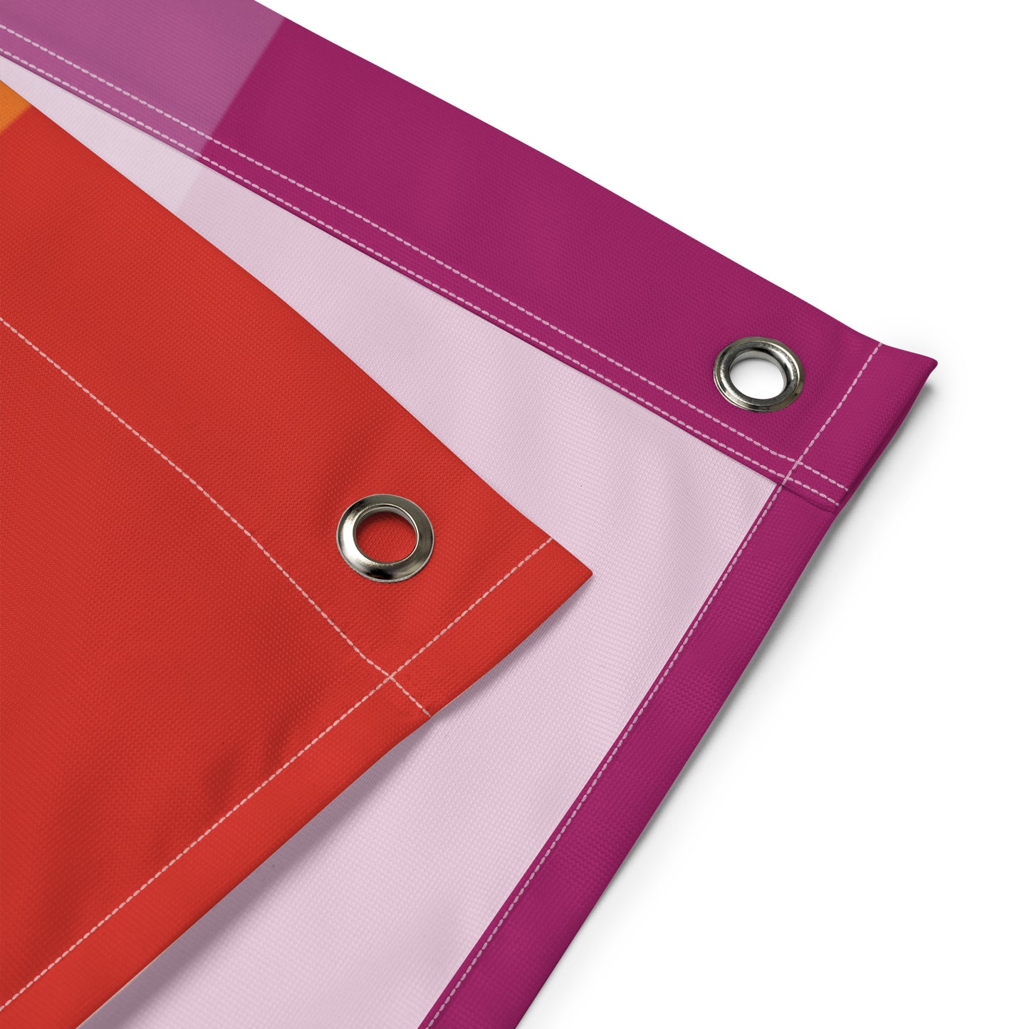 close-up of the grommets on the corners of the lesbian blackbeard pride flag