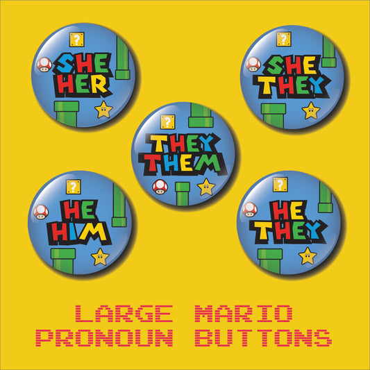 all the large mario pronoun buttons on one page
