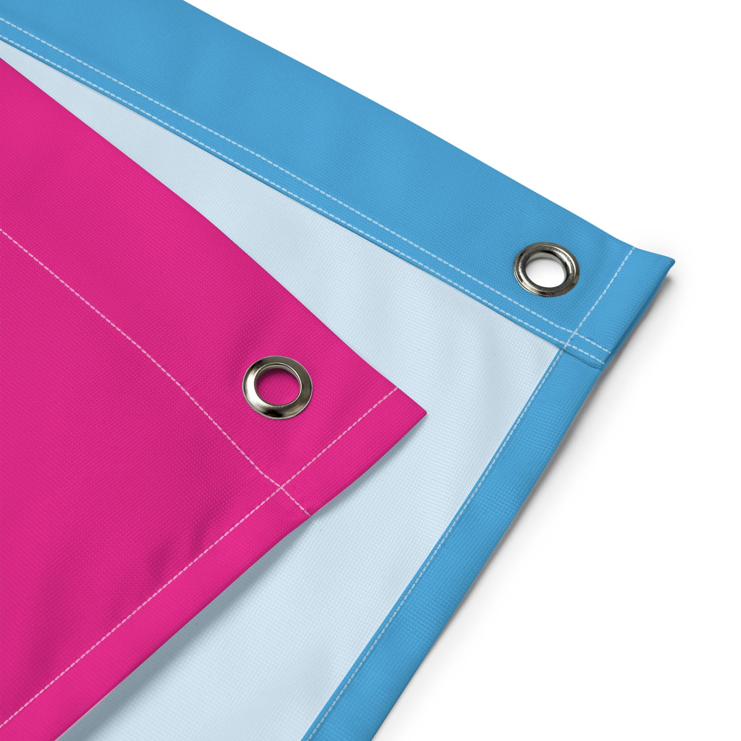 close-up of the grommets at the corners of the pansexual blackbeard pirate flag